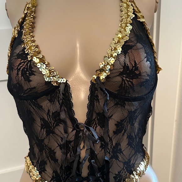 Frederick's of Hollywood Black and Gold Sequin Teddy - Picture 2 of 11